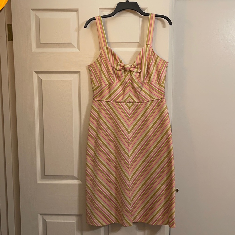 Pink and Green Diagonal Striped Dress